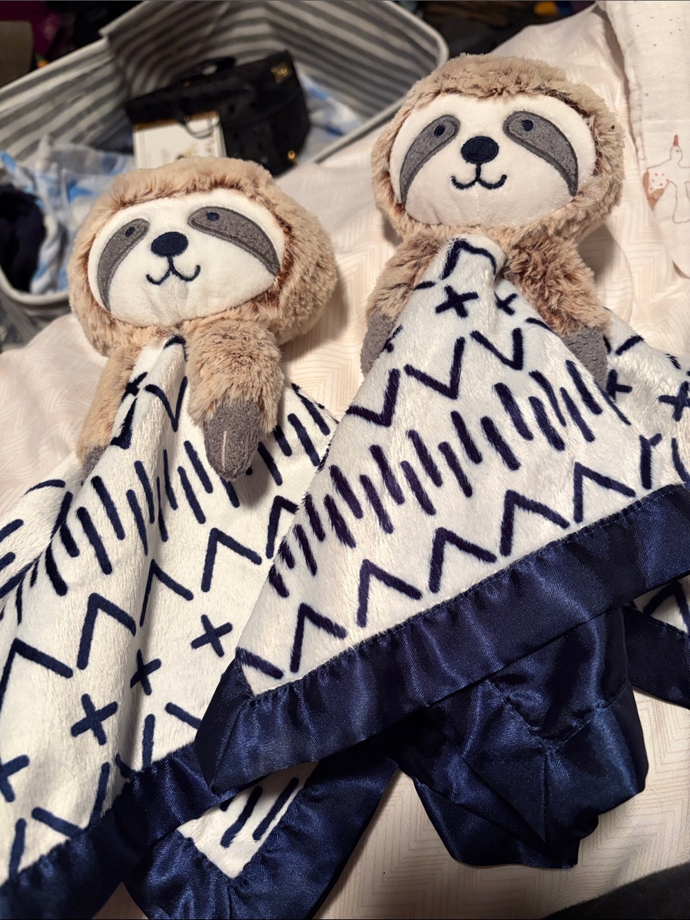 2 Cloud Island Plush Sloth Security Blanket for Kids - Navy & Cream